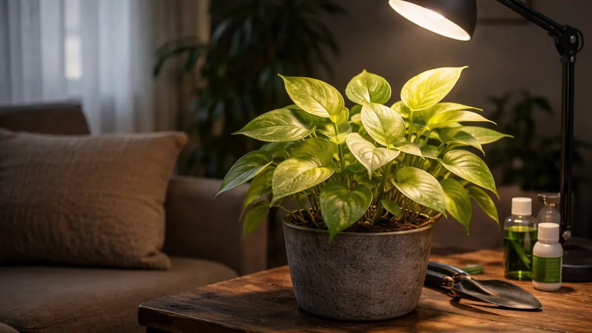 Indoor plant leaves turning light green